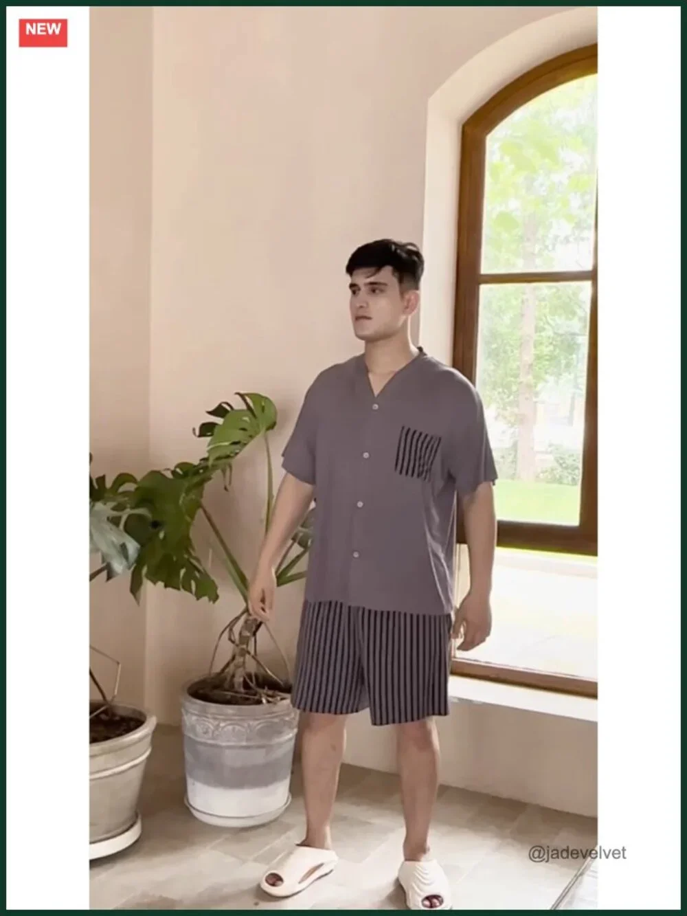 Men's Modal Pajama Set Short Sleeve Sleepwear Summer Cooling Pjs with Pocket